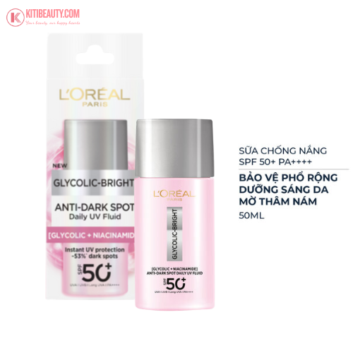 Kem Chống Nắng L'Oreal Paris Glycolic-Bright Anti-Dark Spot Daily UV Fluid 50ml – Bảo Vệ & Làm Sáng Da